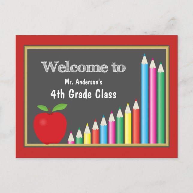 Welcome Back To School Fourth Grade | Colorful Postcard (Front)