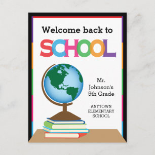 Welcome Back to School, Globe & Books Personalized Postcard