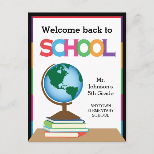 Welcome Back to School Globe  Books Personalized Postcard