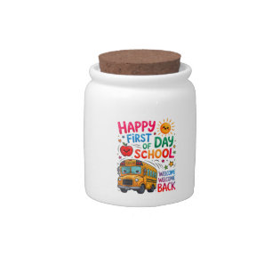 Welcome Back To School Happy First Day Teacher Bus Candy Jar
