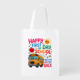Welcome Back To School Happy First Day Teacher Bus Grocery Bag