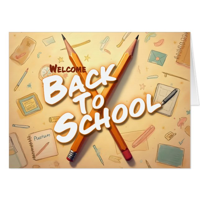 Welcome Back to School – Pencil Art Design Card (Front Horizontal)