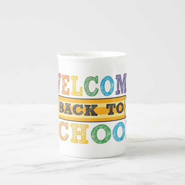 Welcome Back to School – Pencil Illustration Bone China Mug (Front)