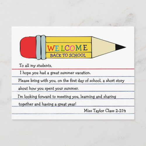 Welcome Back to School Pencil Postcard
