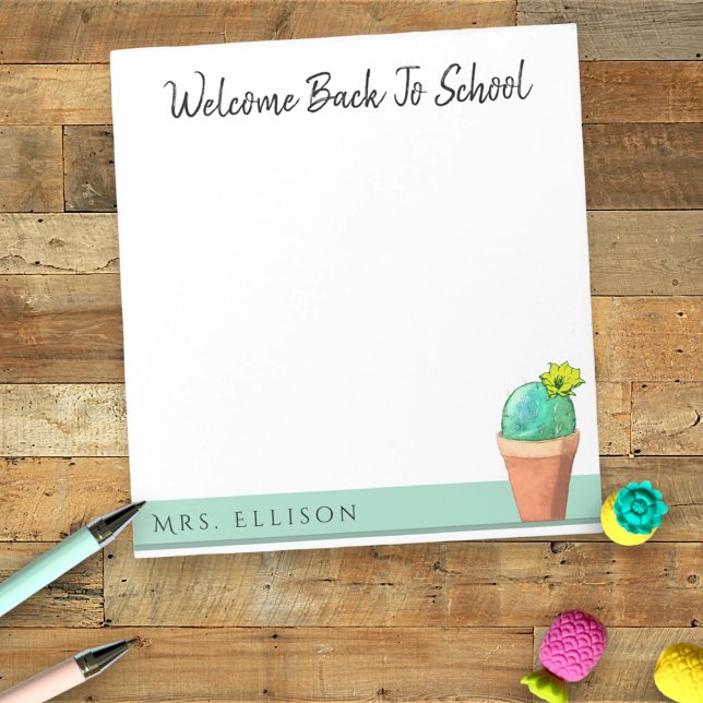 Welcome Back To School Potted Flower Cactus Custom Notepad (cactus corner note pad)