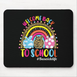 Welcome Back To School Rainbow Apple Bus Aide Life Mouse Pad