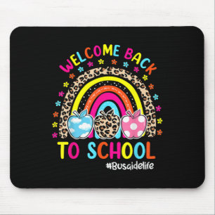 Welcome Back To School Rainbow Apple Bus Aide Life Mouse Pad