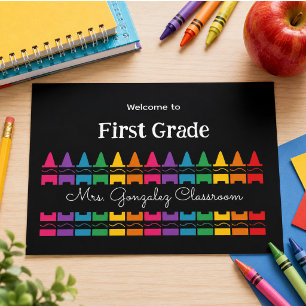 Welcome Back to School Rainbow Crayon  Holiday Postcard
