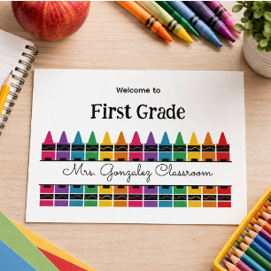 Welcome Back to School Rainbow Crayon Holiday Postcard