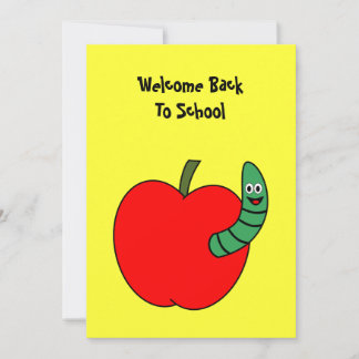 Welcome Back To School Red Apple and Green Worm Invitation