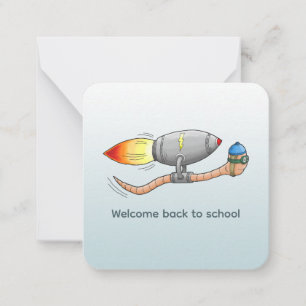 Welcome Back to School Rocket Worm Note Card