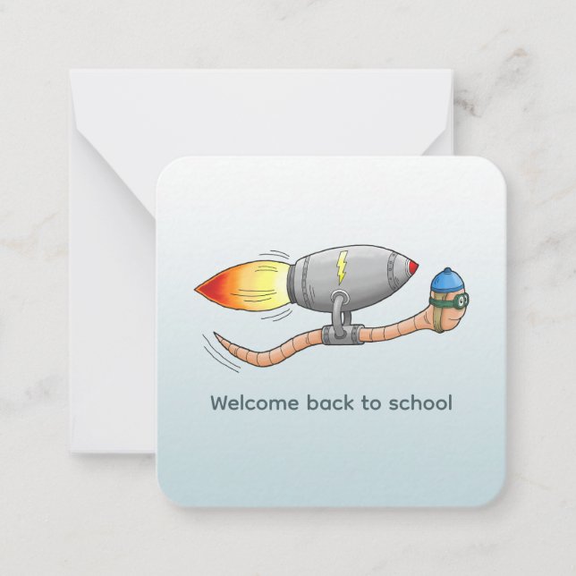 Welcome Back to School Rocket Worm Note Card (Front)