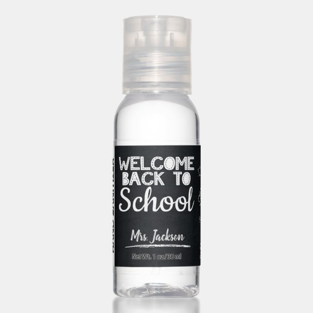 Welcome back to school students from teacher black hand sanitizer (Front)