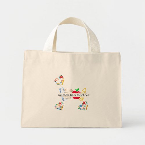 Welcome Back to School Supplies and Apple Illustra Mini Tote Bag