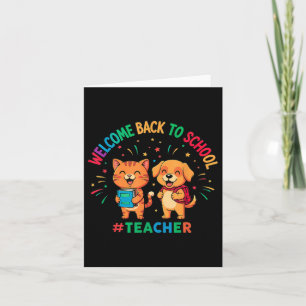 Welcome Back To School Teacher Cute Cat Dog Books  Card