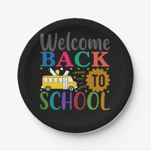 Welcome back to school typography t shirt design b paper plates