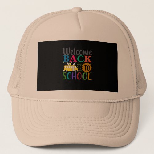 Welcome back to school typography t shirt design b trucker hat
