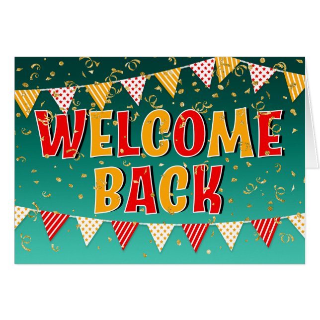 Welcome Back with Bunting and Confetti  Cards (Front Horizontal)