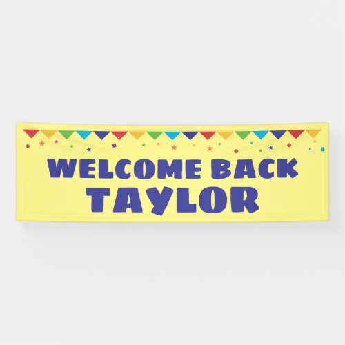 Welcome Back with name and confetti streamer Banner