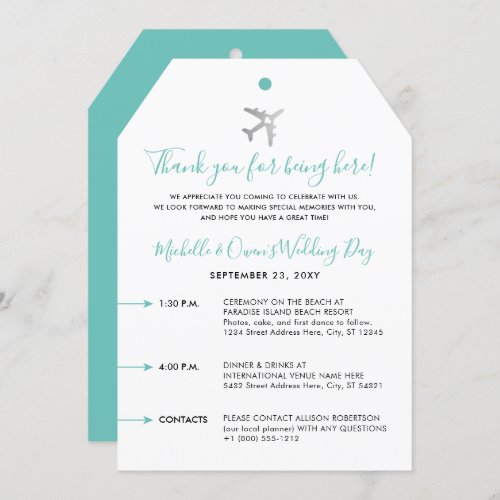 Welcome Bag Tag Destination Wedding Itinerary Card