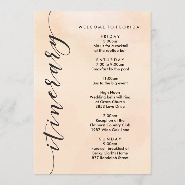 Welcome Bag Wedding Itinerary & Information Card (Front)