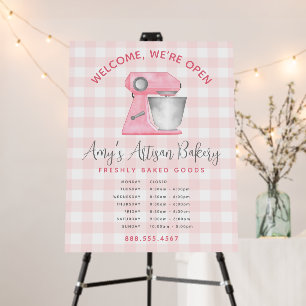 Welcome Bakery Blush Pink Kitchen Mixer Gingham Foam Board