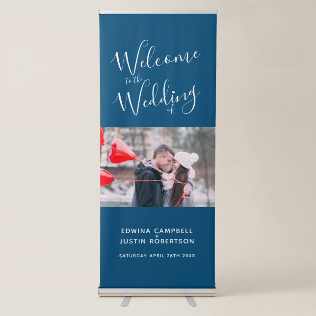 Welcome banner script personalized dark blue photo (Front)