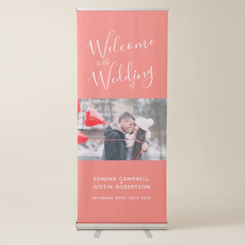 Welcome banner script personalized photo coral