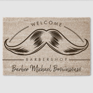 wELCOME Barber Mustache Logo Simple Fiber Doormat
