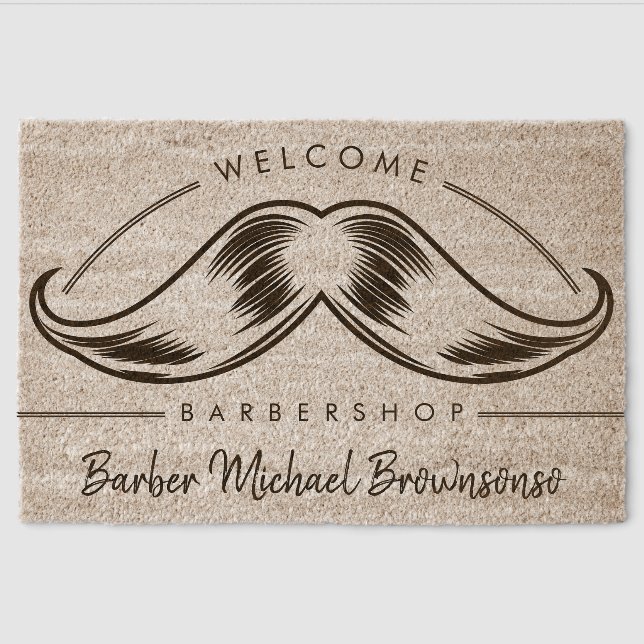 wELCOME Barber Mustache Logo Simple Fiber Doormat (Front)
