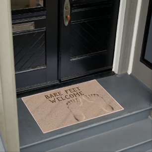 Welcome Bare Feet Footprints In Sand Doormat