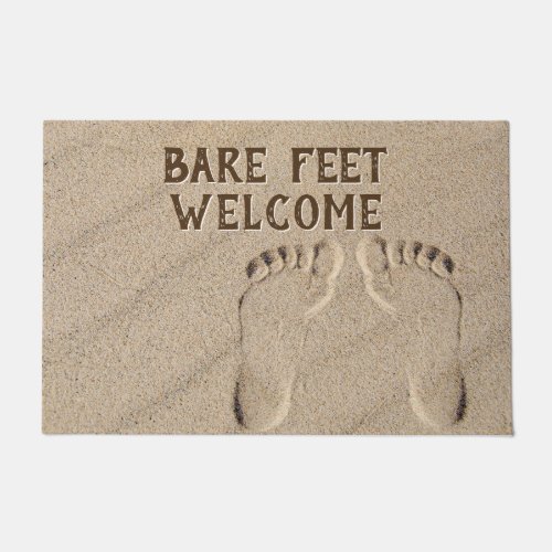 Welcome Bare Feet Footprints In Sand  Doormat