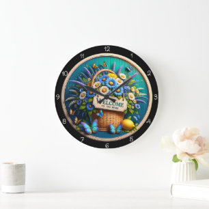 Welcome Basket Butterfly Wall Clock