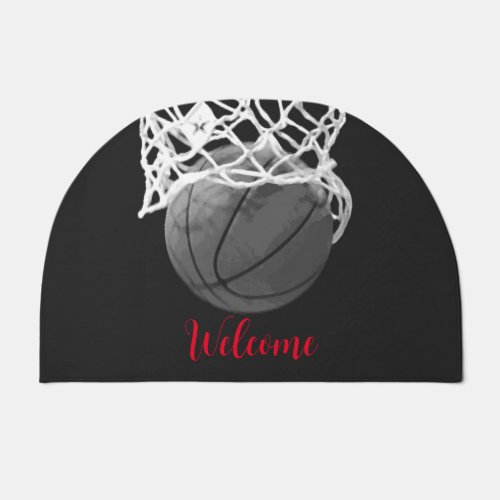 Welcome Basketball Ball  Net Black  White Doormat