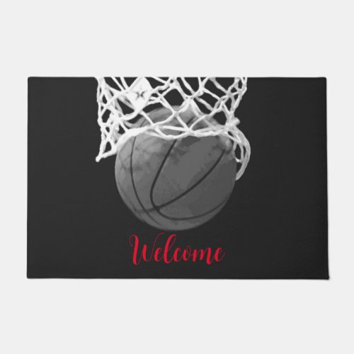 Welcome Basketball Ball  Net Black  White Doormat