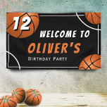 Welcome Basketball Sports Kids Birthday Party Banner<br><div class="desc">Welcome Basketball Sports Kids Birthday Party Backdrop Banner. The design has basketball balls on a black background. Add your name and age. Great banner for a basketball theme birthday party.</div>