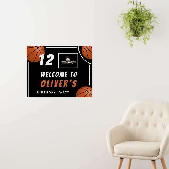 Basketball Party Supplies Hanging Porch Sign - Sport Birthday Decorations Welcome Banner
