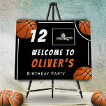 Welcome Basketball Sports Photo Birthday Party Foam Board<br><div class="desc">Welcome Basketball Sports Photo Birthday Party Foam Board. The design has basketball balls on a black background. Add your name,  age and photo. Great backdrop for a basketball theme birthday party.</div>