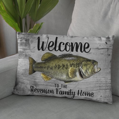 Welcome Bass Fishing Family Name Home Cottage Accent Pillow