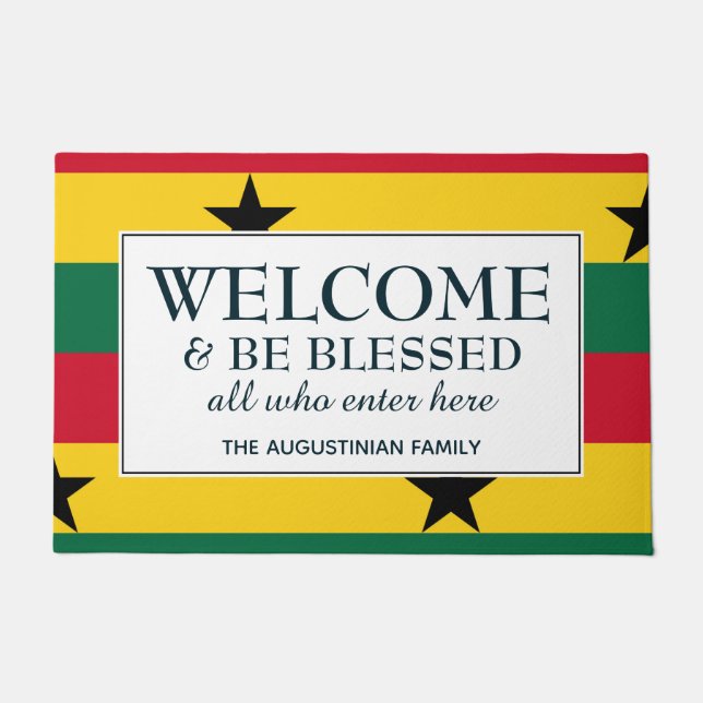 WELCOME BE BLESSED | Flag of GHANA Doormat (Front)