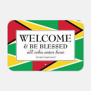 WELCOME BE BLESSED Flag of GUYANA House Metal Sign