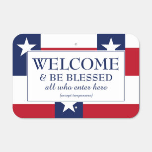 WELCOME BE BLESSED Flag of TEXAS House Metal Sign