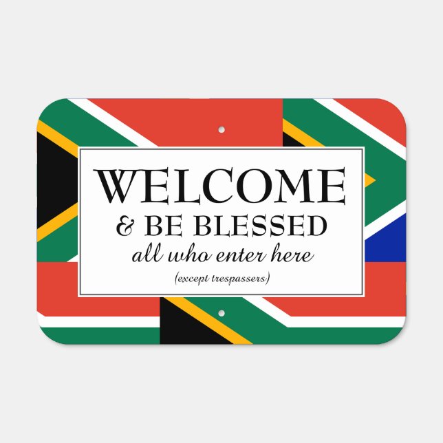 WELCOME | BE BLESSED | Flag SOUTH AFRICA | House Metal Sign (Front)