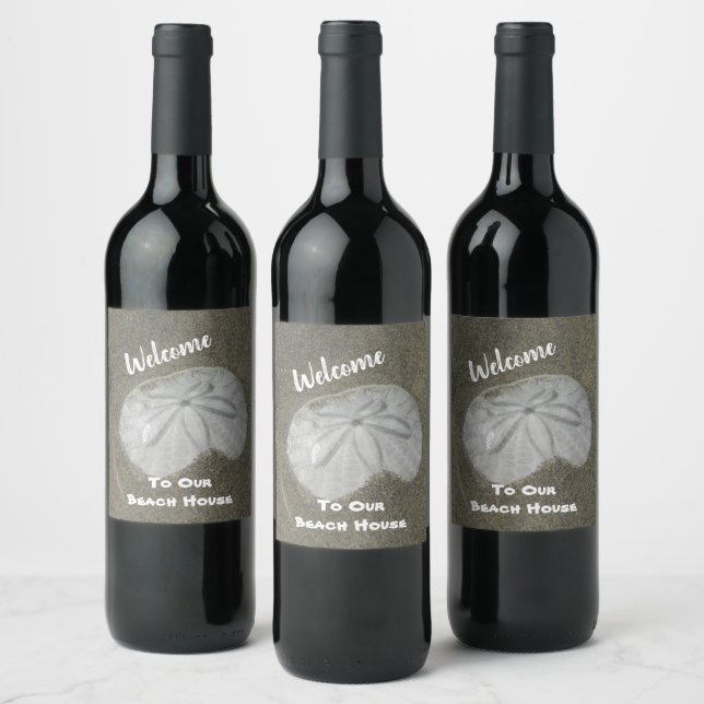 Welcome Beach Home Sand Dollar Photo House Guest Wine Label (Bottles)