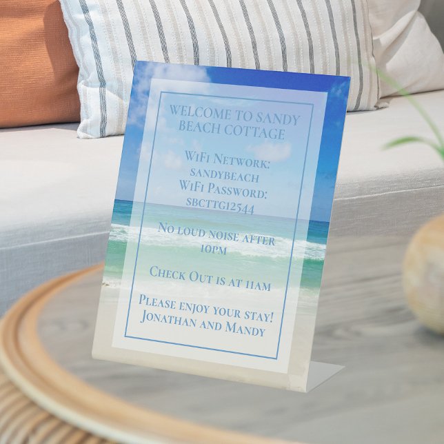 Welcome Beach House Beautiful Ocean Photo Custom Pedestal Sign (Creator Uploaded)