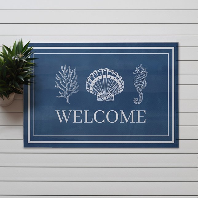 Welcome Beach House Coral Shell Seahorse Doormat (Creator Uploaded)