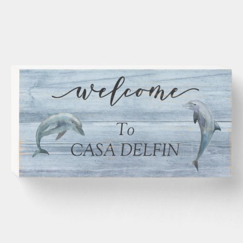 Welcome Beach House Dolphin Costal  Wooden Box Sign