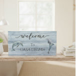 Welcome Beach House Dolphin Costal  Wooden Box Sign<br><div class="desc">This design may be personalized in the area provided by changing the photo and/or text. Or it can be customized by clicking Personalize this Template and then choosing the click to customize further option and delete or change the color of the background, add text, change the text color or style,...</div>