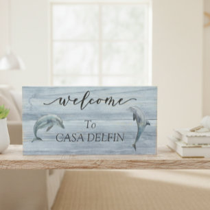 Welcome Beach House Dolphin Costal  Wooden Box Sign