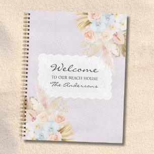 Welcome Beach House Watercolor Floral Guestbook Notebook